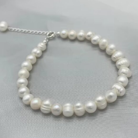 Pearl Bracelet,Real Freshwater Pearls Bracelet,Near Round Shape Pearls,Handmade - Picture 1 of 1
